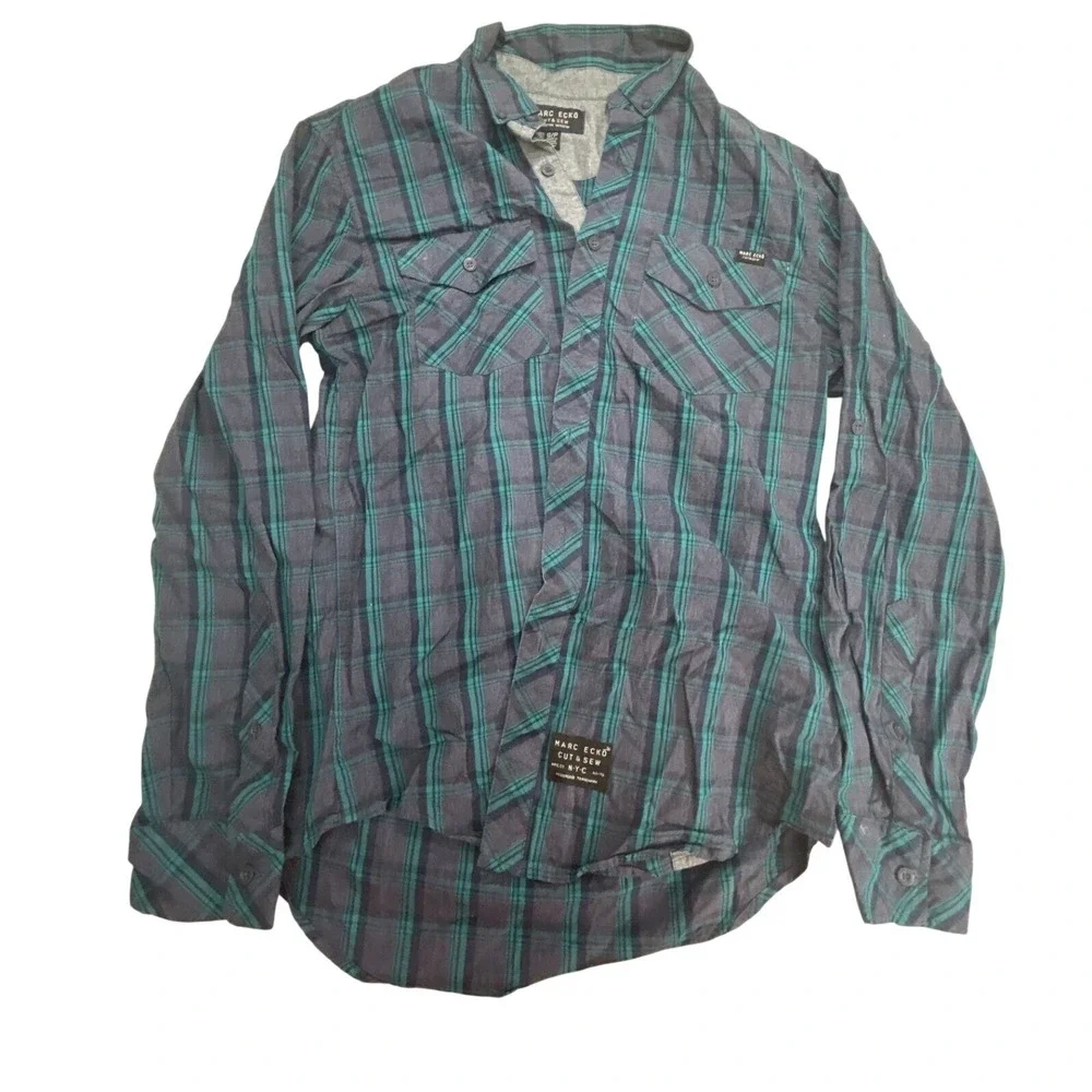Marc Ecko shirt Men's size‎ Small gray/green long-sleeve cotton